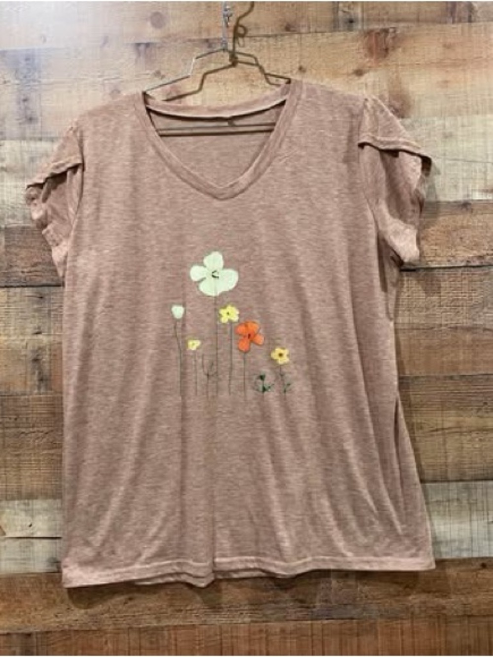 Set of Two Casual Tops -Hummingbirds & Floral Accents Brown & Tan Size XL - Picture 6 of 10